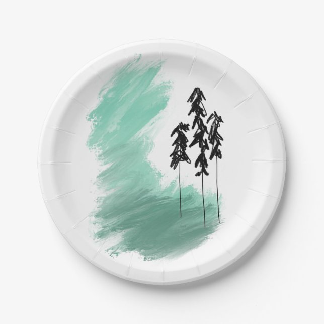 Assiettes En Carton art de l'arbre vert scandinave simple moderne ment (Devant)