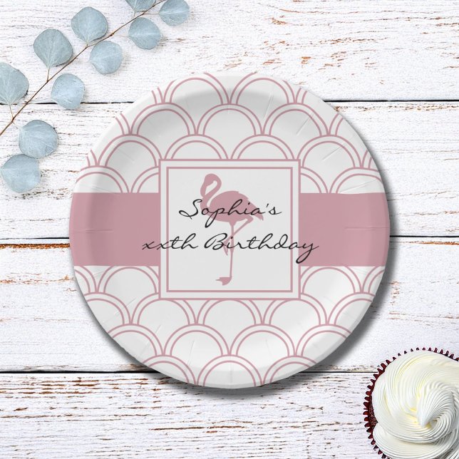 Assiettes En Carton Art Déco Vague Patten Flamant rose rose Anniversai (Créateur téléchargé)