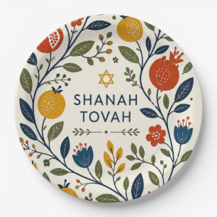 Assiettes En Carton Art folklorique moderne Shana Tovah botanique
