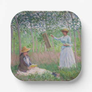 Assiettes En Carton Art forestier vintage de Monet avec lumière tachet