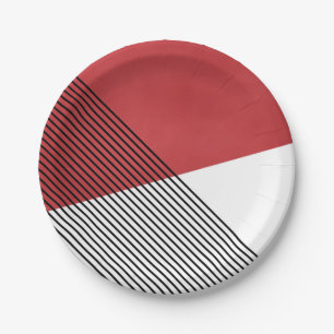 Assiettes En Carton Art géométrique simple noir, blanc et rouge