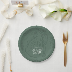Assiettes En Carton Art Mariage Dessin à main verte classique