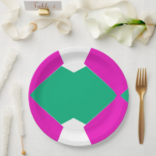 Assiettes En Carton Art menimaliste Abstrait rose et vert coloré