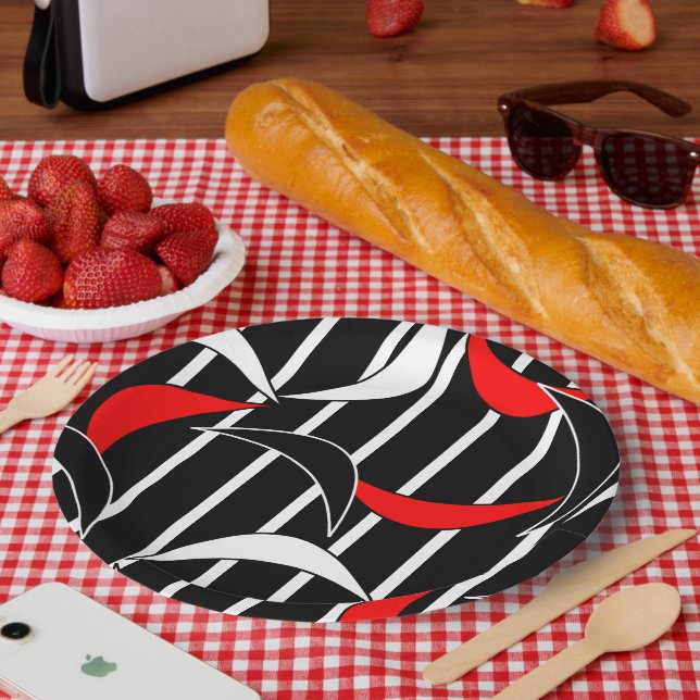Assiettes En Carton Art moderne noir, blanc, rouge (Pique-nique)