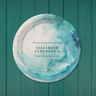 Assiettes En Carton Art moderne Turquoise Blue Wave Ocean Aquarelle