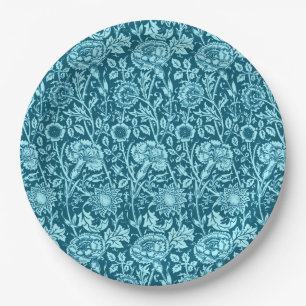 Assiettes En Carton Art nouveau Carnation Damask, Indigo et Sky Blue