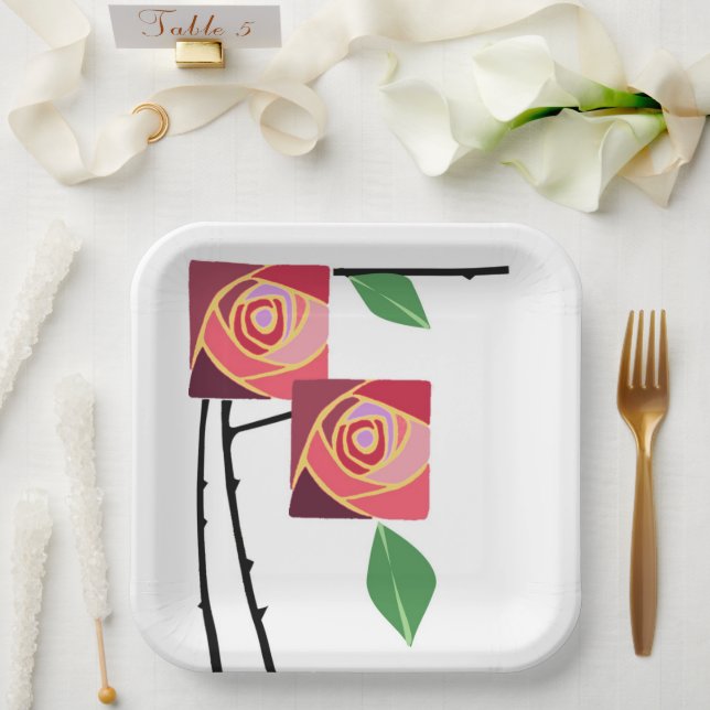 Assiettes En Carton Art nouveau rose (Mariage)