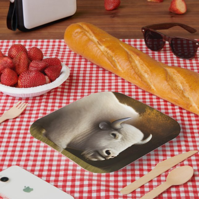 Assiettes En Carton Art numérique de buffle blanc mystique (Pique-nique)