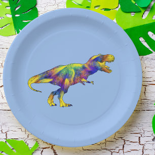 Assiettes En Carton Art psychédélique coloré de dinosaure du