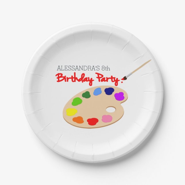 Assiettes En Carton Artiste Arc-en-ciel Palette Peinture Anniversaire (Devant)