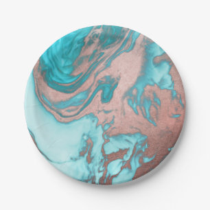 Assiettes En Carton Artsy Chic Rose Gold Aqua Mint Blue Marble Motif