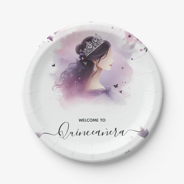 Assiettes En Carton As Royal Gold Tiara Lilac Light Purple Quinceanera (Devant)