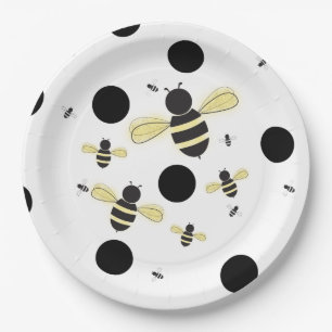 Assiettes En Carton As-tu entendu le Bourdonnement Bumble Bee Dot Baby