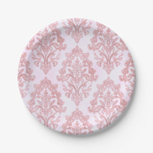 Assiettes En Carton Assez en rose motif damassé victorien à l'aquarell
