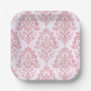 Assiettes En Carton Assez en rose motif de damas victorien aquarelle
