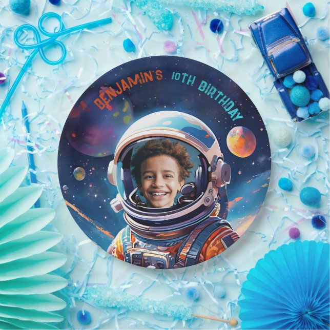 Assiettes En Carton Astronaut Deep Space Sky Planets Photo Birthday (Fête)