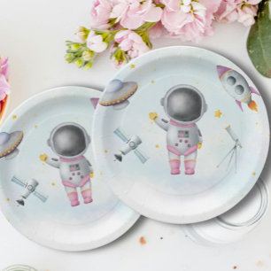 Assiettes En Carton Astronaute de l'espace Girl roquette rose Baby sho