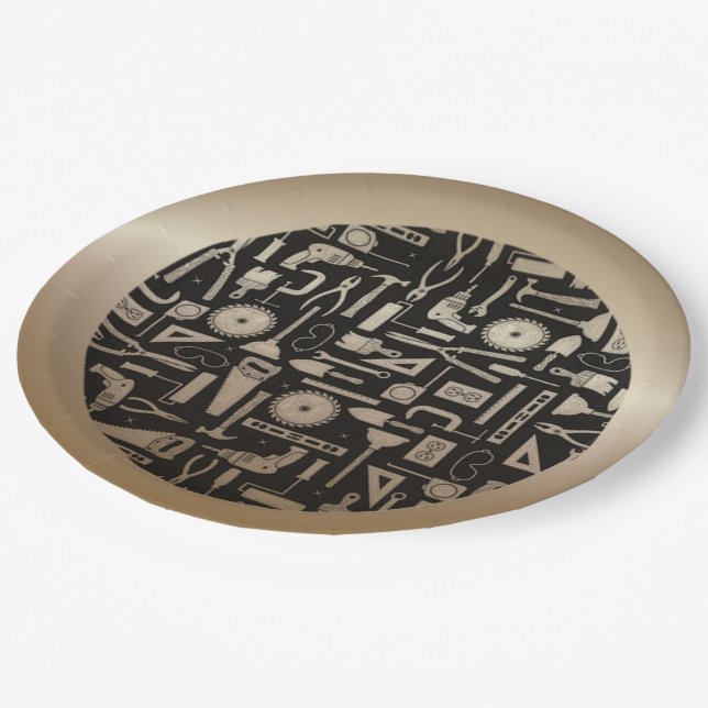 Assiettes En Carton Atelier Black & Gold Outils Plaques de papier (Angle)