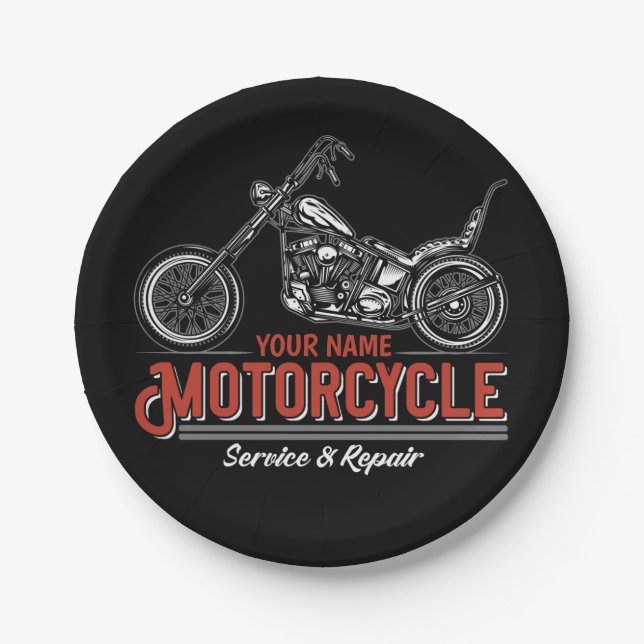 Assiettes En Carton Atelier de réparation de motocyclette personnalisé (Devant)