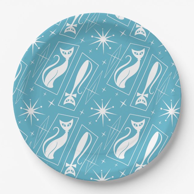 Assiettes En Carton Atomique Star Cat MidCentury Moderne MCM de Noël (Devant)