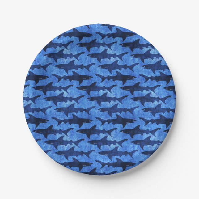 Assiettes En Carton Attaque bleue de requin d'océan (Devant)