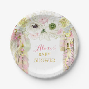 Assiettes En Carton Attrape-rêves Bohème Plume Tribal Rose Jaune