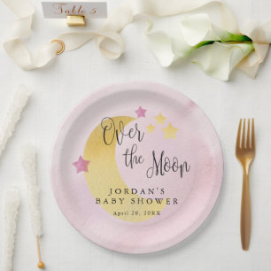 Assiettes En Carton Au-dessus de la Lune, Baby shower bleu personnalis