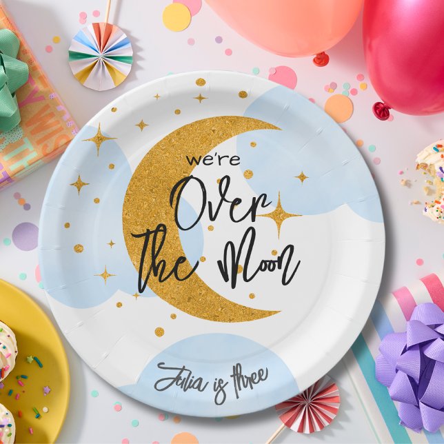 Assiettes En Carton Au-dessus de la lune imaginaire anniversaire de en (Créateur téléchargé)