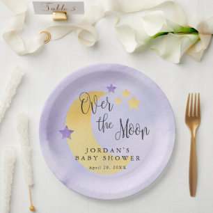 Assiettes En Carton Au-dessus de la lune, le Baby shower personnalisé 