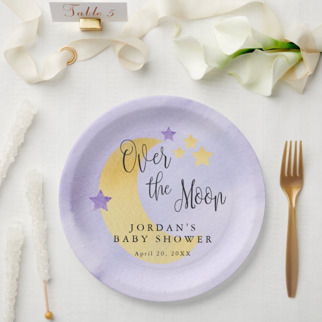 Assiettes En Carton Au-dessus de la lune, le Baby shower personnalisé  (Mariage)