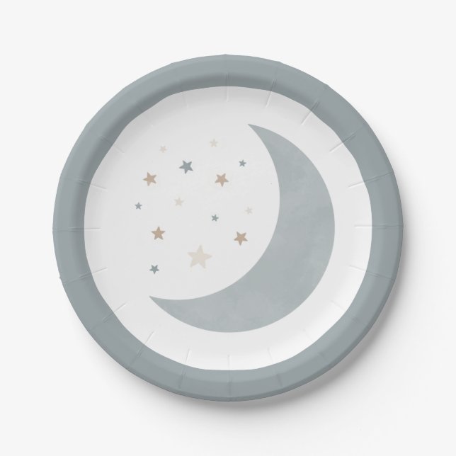 Assiettes En Carton Au-dessus du Baby shower des Garçons Bleus Lune (Devant)