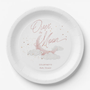 Assiettes En Carton Au-Dessus Du Baby shower Lune Rose Gold Stars