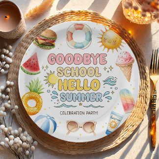 Assiettes En Carton Au revoir école, bonjour été, fin de l'école