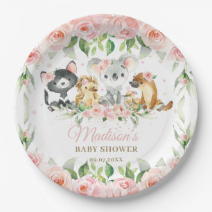 Assiettes En Carton Australie Animaux rose Floral Girl Baby shower  