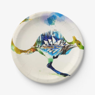 Assiettes En Carton Australie City Skyline Travel Love Watercolor