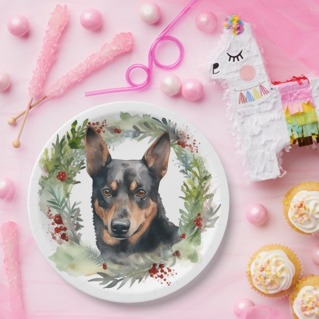 Assiettes En Carton Australie Kelpie Noël Wreath Festive Pup (Fête)