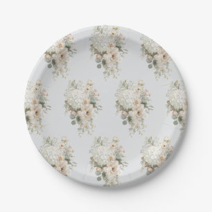 Assiettes En Carton Autocollant Compositions Florales en Ivoire – Élég