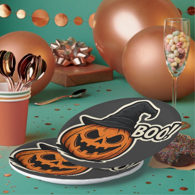 Assiettes En Carton Autocollant Halloween drôle et effrayant (Multi)