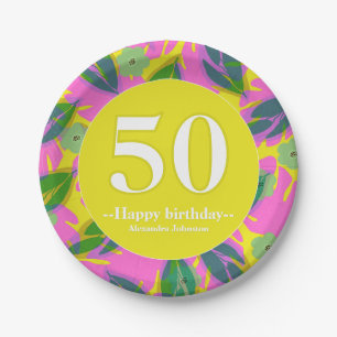 Assiettes En Carton Autocollant jaune tropical coloré pour 50e anniver