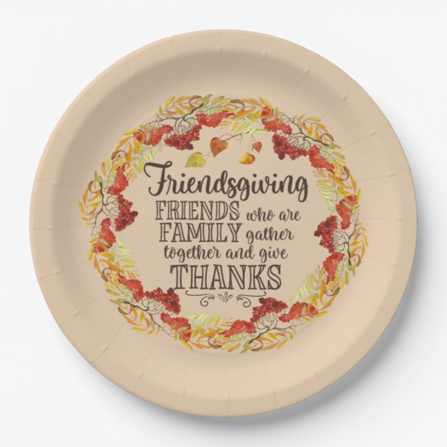 Assiettes En Carton Automne Aquarelle Berry Feuilles Friendgiving (Devant)