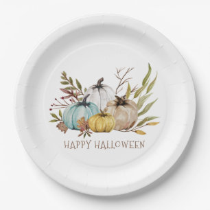 Assiettes En Carton Automne Aquarelle Citrouilles Bonne fête d'Hallowe