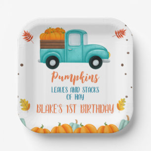 Assiettes En Carton Automne Camion bleu Orange Citrouille Boys Anniver