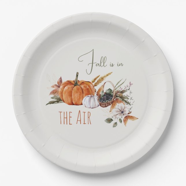 Assiettes En Carton Automne Citrouille Aquarelle Feuilles d'automne et (Devant)