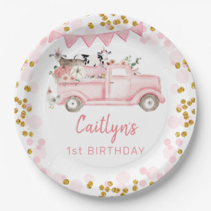 Assiettes En Carton Automne Citrouille de ferme Pink Truck Drive Par A