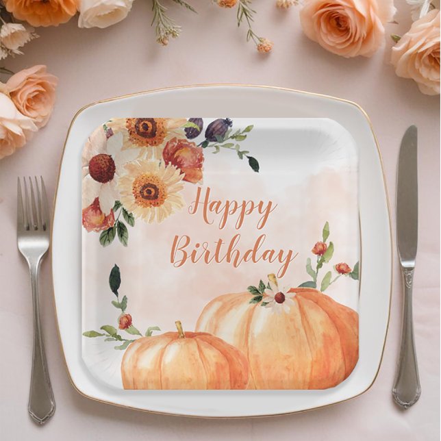Assiettes En Carton Automne Citrouille Floral Anniversaire (Fall Birthday Party Plates for Her)