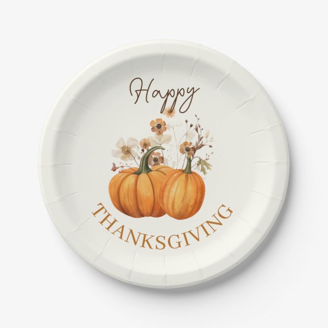 Assiettes En Carton Automne Citrouille Floral Thanksgiving Paper Cockt (Devant)