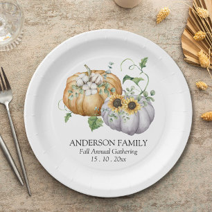 Assiettes En Carton Automne Citrouille Tournesol et Fleurs de coton