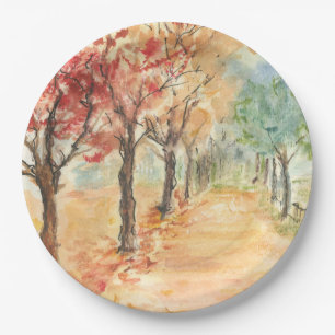 Assiettes En Carton Automne Conception de route sur plaques de papier