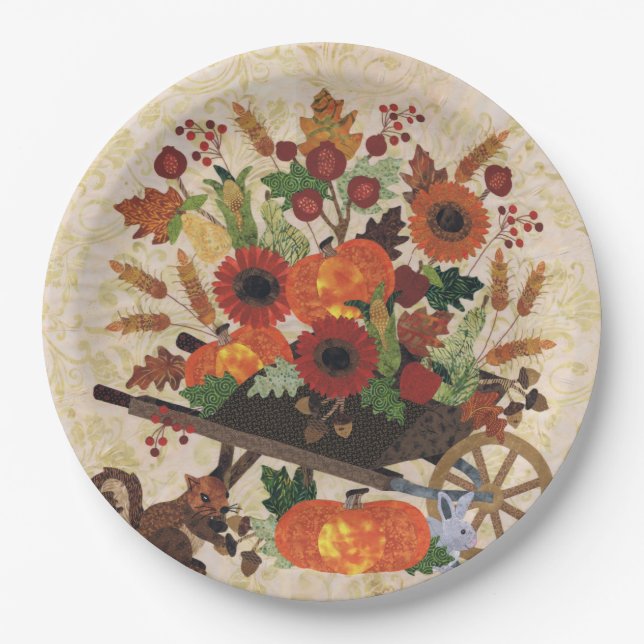 Assiettes En Carton Automne Écureuil Rustique Cute Floral (Devant)