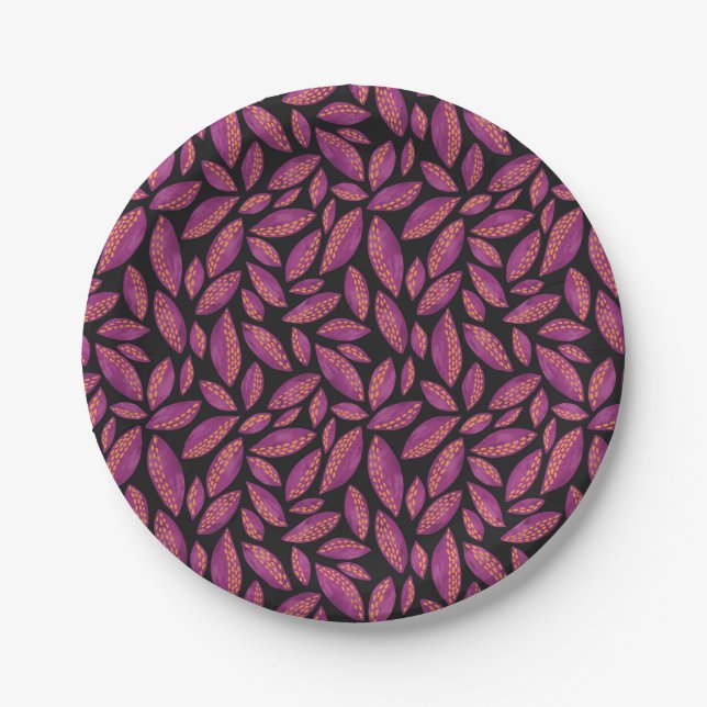 Assiettes En Carton Automne Feuilles d'automne violet et noir Motif (Devant)